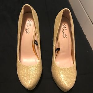 Gold glitter heels